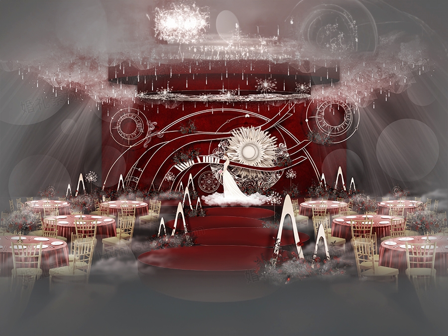 红色欧式简约创意背景方案设计婚庆舞台展示区效果图素材婚礼 - 婚礼素材网