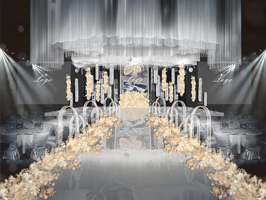 风动板镜面背景创意简约时尚婚礼设计婚庆效果图舞台素材psd - 婚礼素材网