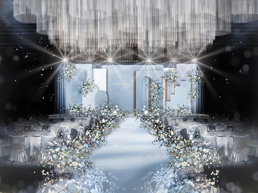 莫兰迪蓝色浅蓝色泰式简约婚礼设计婚庆效果图背景喷绘素材psd - 婚礼素材网