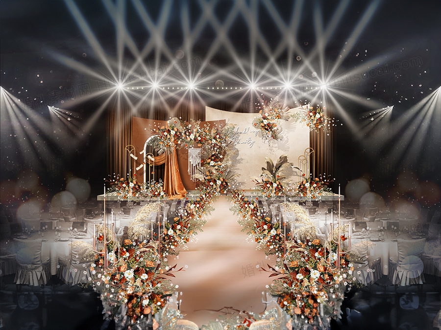 橘色秋色泰式INS简约婚礼设计婚庆效果图背景方案设计素材 - 婚礼素材网