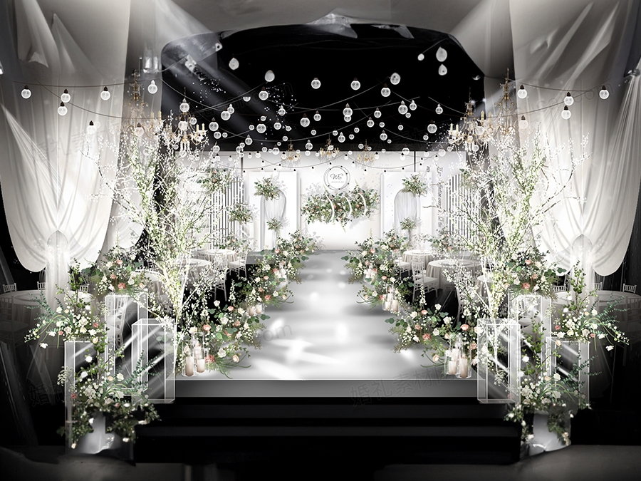 白色简约高级感韩式简洁婚礼设计婚庆效果图背景方案psd素材 - 婚礼素材网