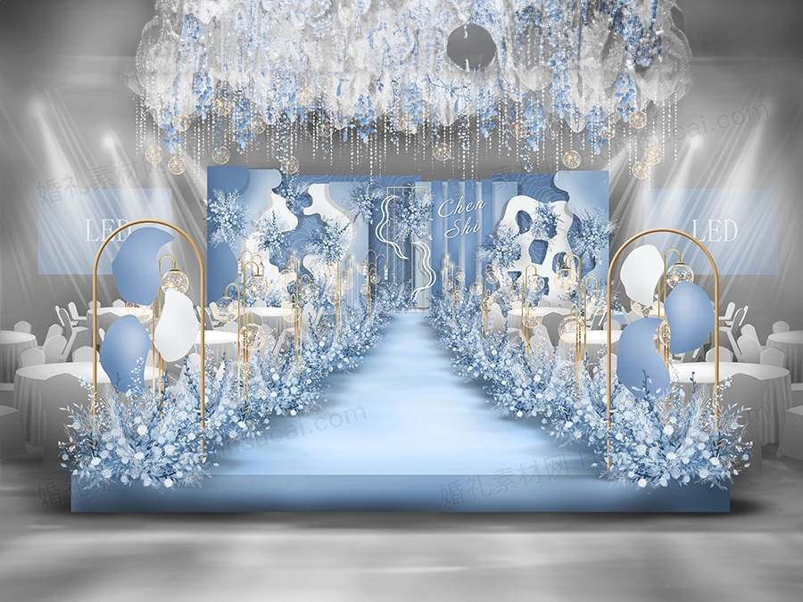 蓝色白色侘寂宅季简约风格高端婚礼设计婚庆效果图方案素材psd - 婚礼素材网