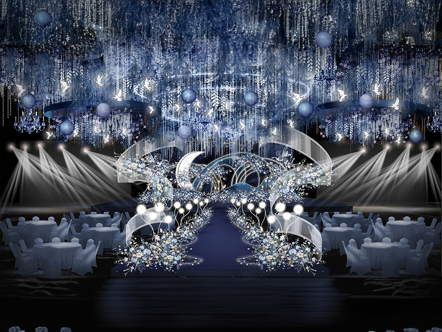 蓝色星空主题以梦为马婚礼设计婚庆效果图舞台展示区素材psd - 婚礼素材网