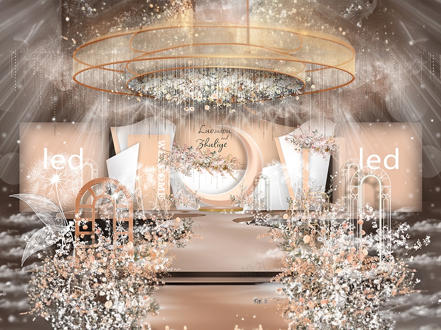 淡橙色香槟色泰式时尚婚礼设计婚庆效果图背景方案设计素材psd - 婚礼素材网