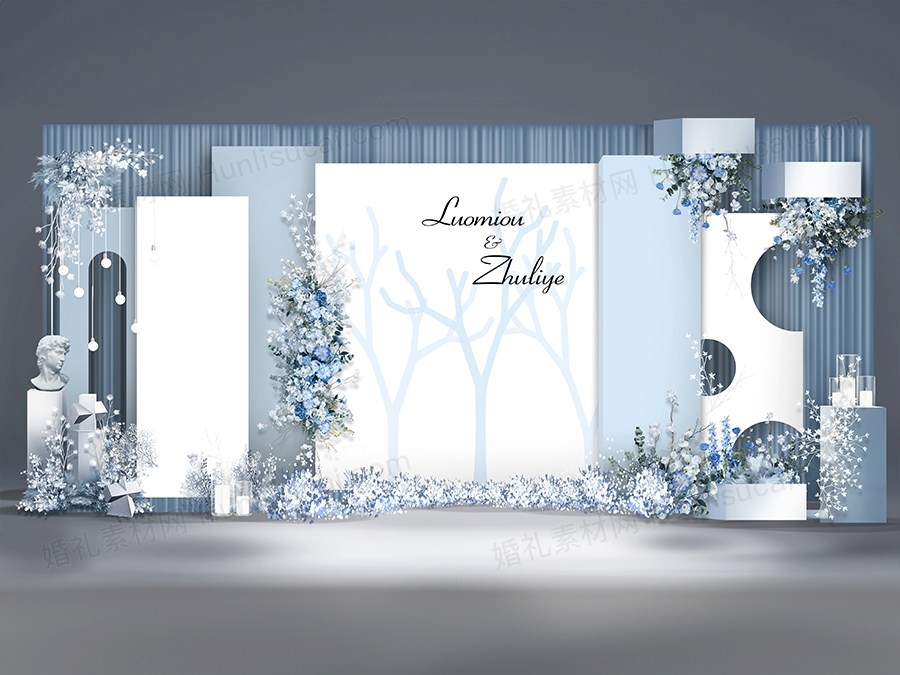 淡蓝色小清新森系INS简约风格婚礼设计婚庆效果图背景素材 - 婚礼素材网