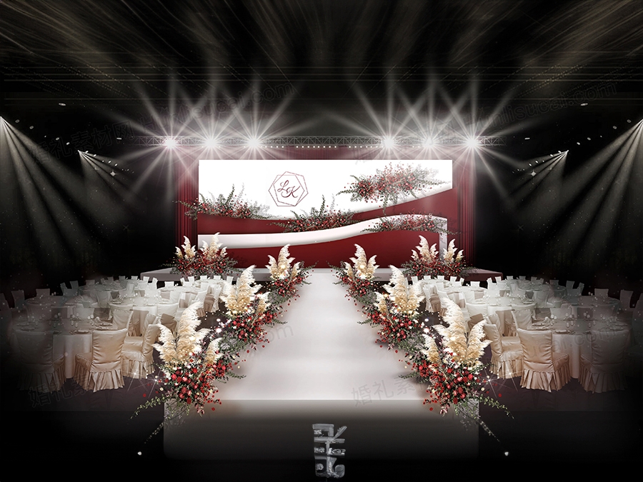 红白色高端婚礼设计婚庆效果图舞台展示区迎宾区背景素材psd - 婚礼素材网