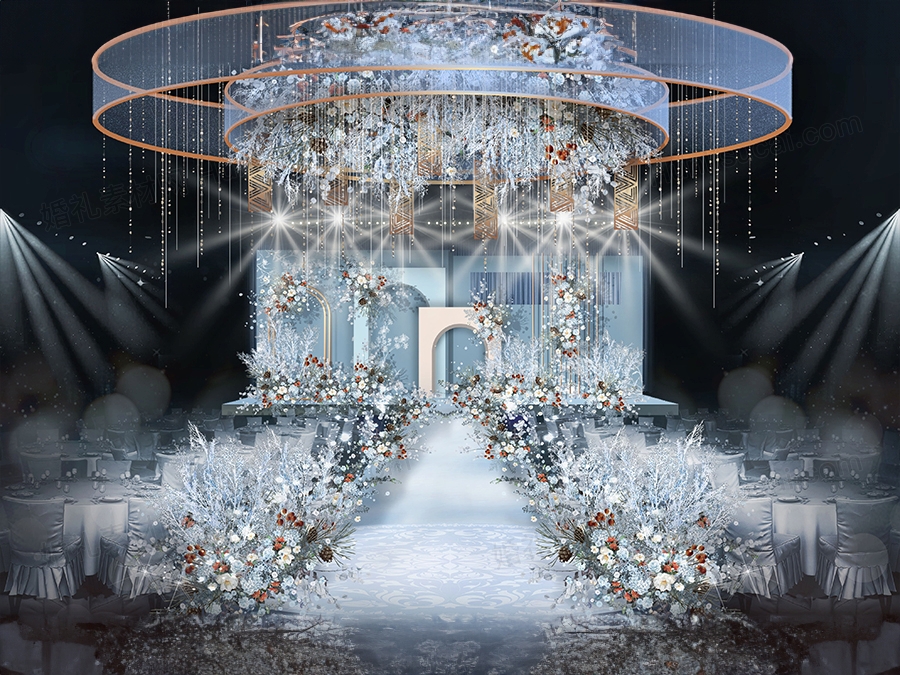 雾霾蓝泰式高端婚礼设计婚庆效果图舞台展示区迎宾区素材psd - 婚礼素材网