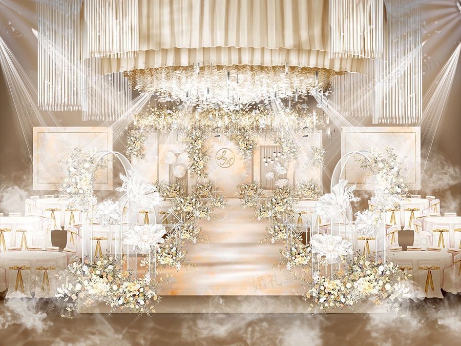 香槟色水彩背景婚礼设计婚庆效果图背景方案喷绘PSD素材源文件 - 婚礼素材网