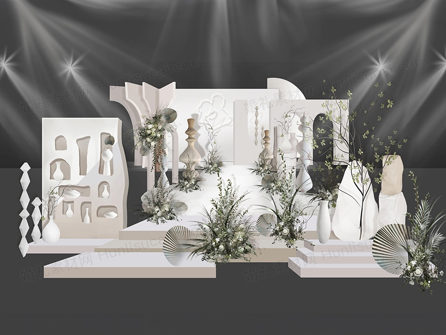 白色INS简约莫兰迪艺术风格婚礼设计婚庆舞台布置效果图素材 - 婚礼素材网