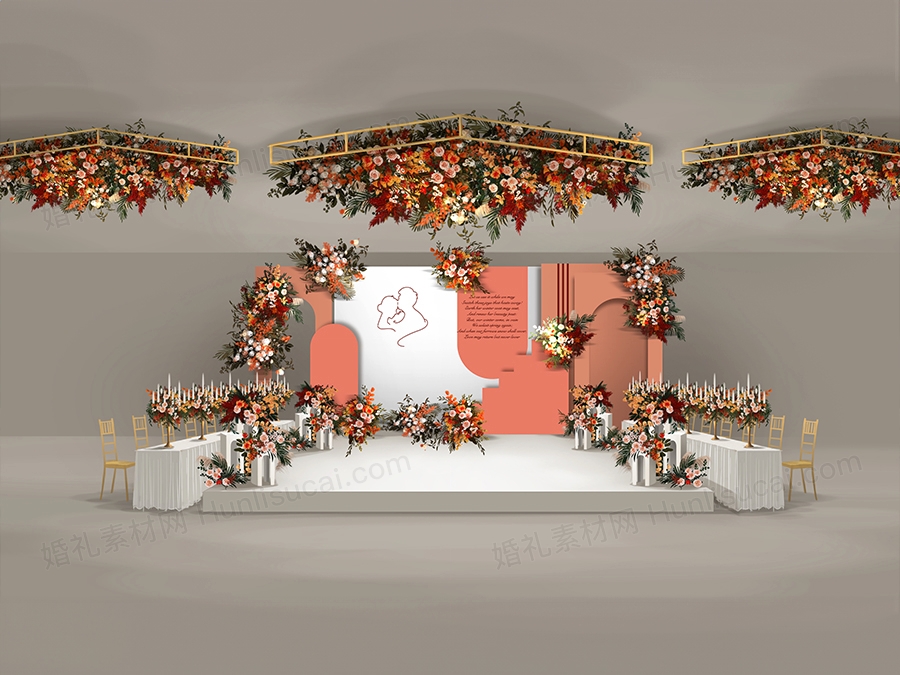 橙色白色珊瑚橙INS简约泰式婚礼设计舞台效果图背景素材psd - 婚礼素材网