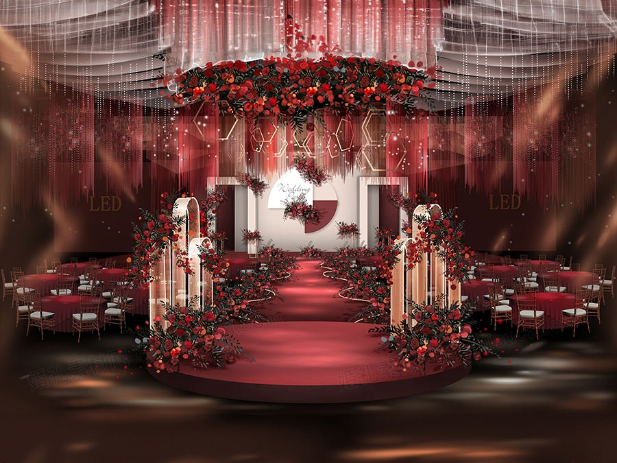 香槟色砖红色INS简约泰式婚礼设计婚庆效果图设计背景素材 - 婚礼素材网