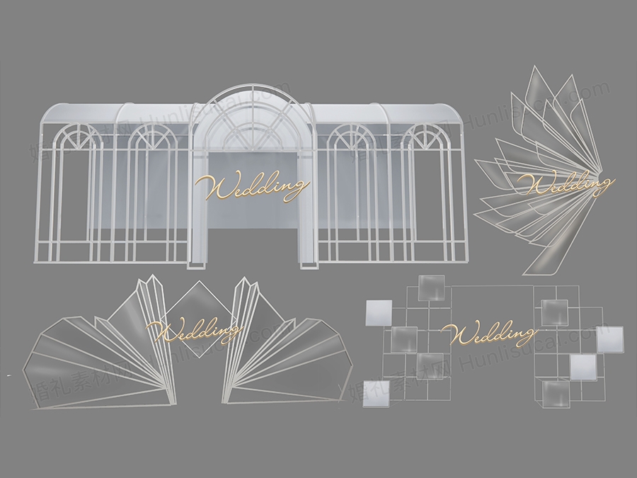 展翅飞翔欧式拱门铁艺透明阳光板婚礼效果图手绘道具PSD素材 - 婚礼素材网