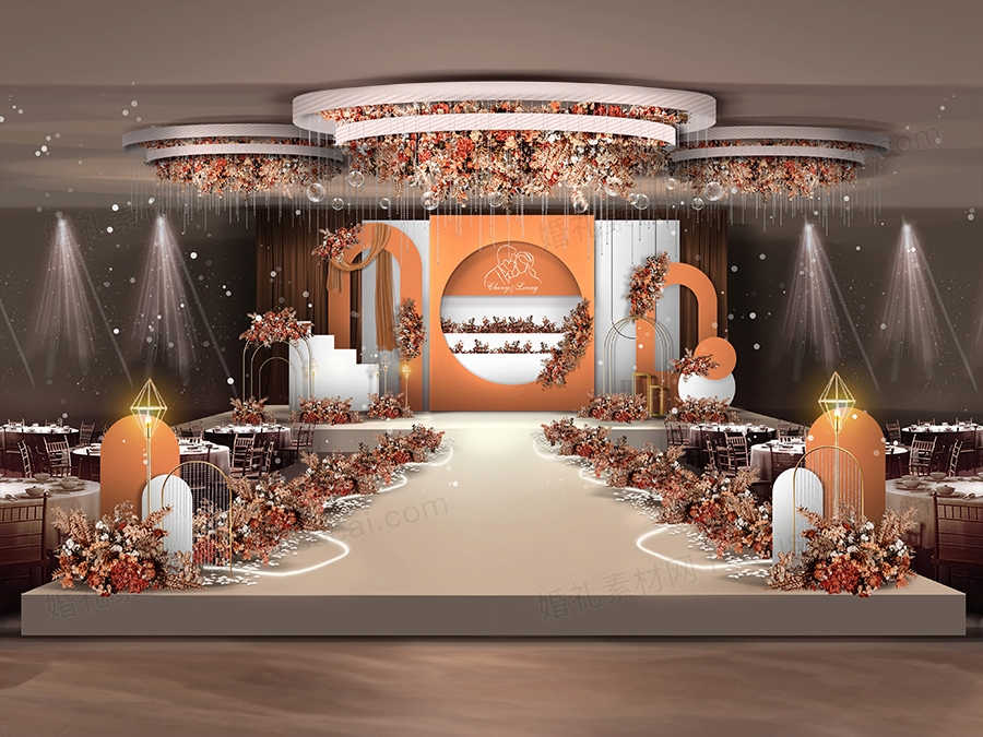 橘色白色橙色泰式INS简约西式婚礼设计婚庆效果图背景素材 - 婚礼素材网