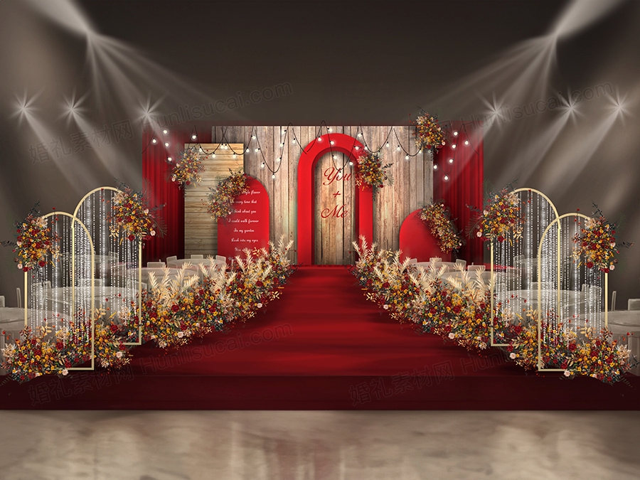 红色秋色喜庆泰式INS简约风格木块背景婚礼设计婚庆背景素材 - 婚礼素材网