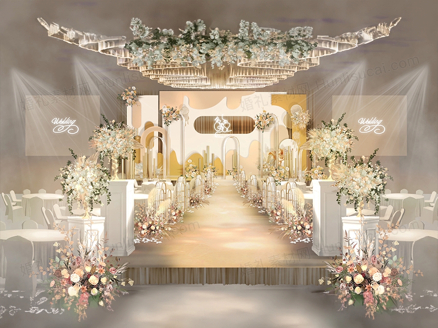 香槟色INS简约高端泰式婚礼设计效果图背景方案喷绘素材psd - 婚礼素材网