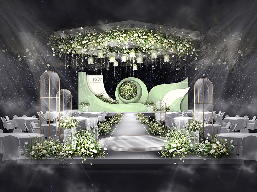 牛油果色浅绿色简约高端婚礼设计效果图PSD源文件素材布置背景 - 婚礼素材网