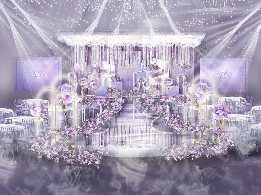 紫色水彩婚礼设计婚庆效果图舞台展示区背景方案喷绘素材psd - 婚礼素材网