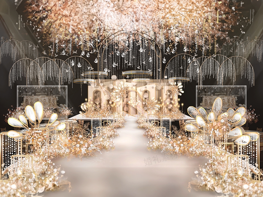 香槟色创意铁艺阳光板道具婚礼设计婚庆效果图舞台方案素材psd - 婚礼素材网