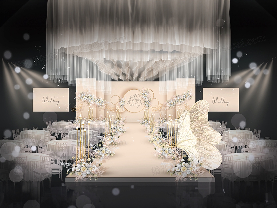 香槟色INS简约风格高端婚礼设计婚庆效果图背景布置喷绘素材 - 婚礼素材网