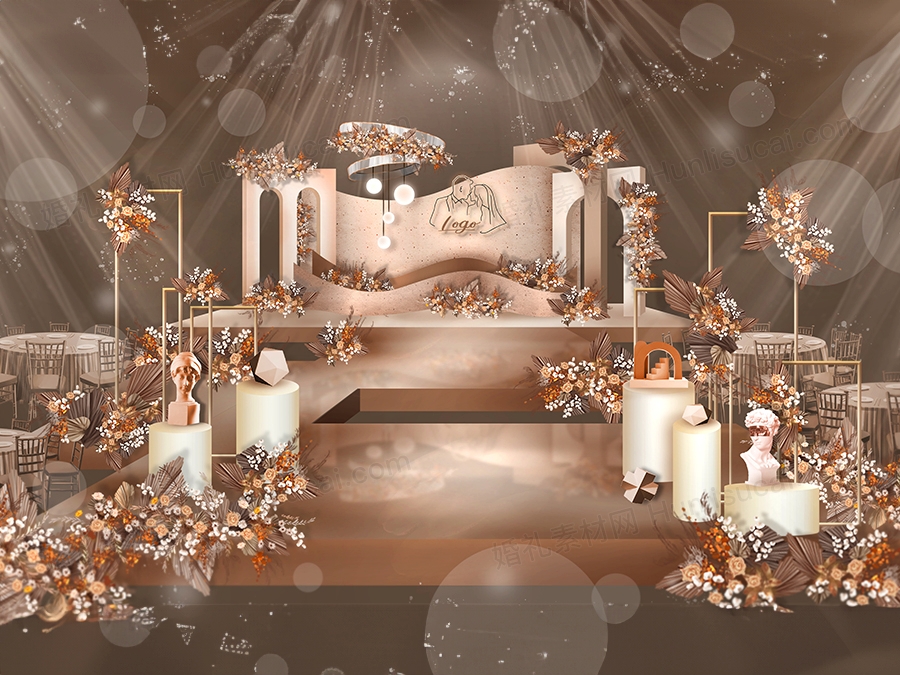 香槟色咖色INS简约高端创意泰式婚礼设计婚庆效果图背景素材 - 婚礼素材网