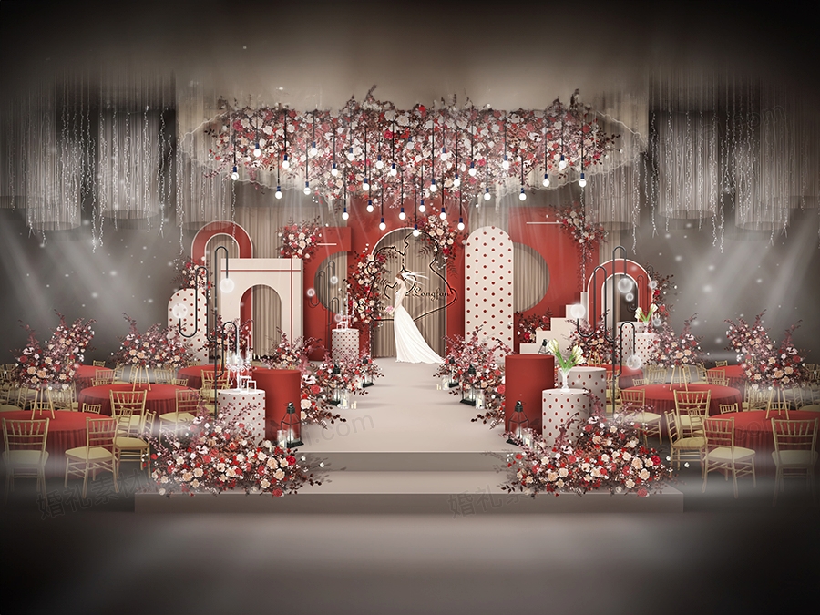 橘红色香槟色高端INS泰式婚礼设计婚庆效果图背景方案布置素材 - 婚礼素材网