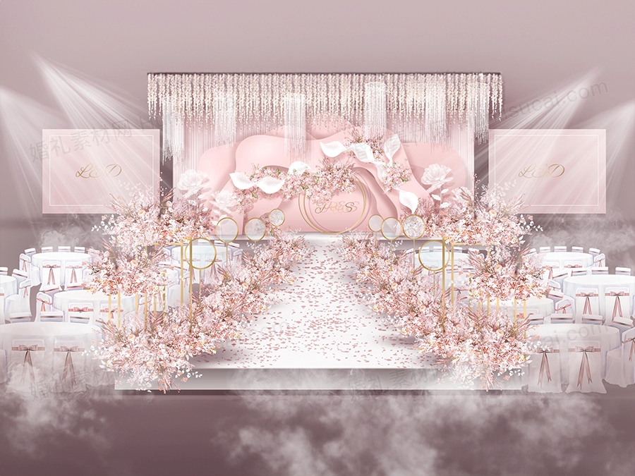 粉色INS简约西式创意背景婚礼设计婚庆效果图背景方案制作素材 - 婚礼素材网