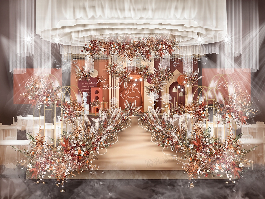 复古风格橘色咖色高端泰式婚礼设计婚庆效果图背景方案素材psd - 婚礼素材网