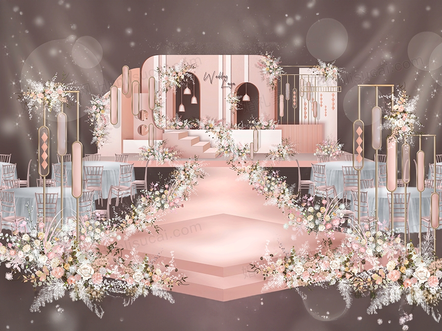 粉色浪漫婚礼婚庆效果图设计PS源文件素材舞台签到区制作背景 - 婚礼素材网