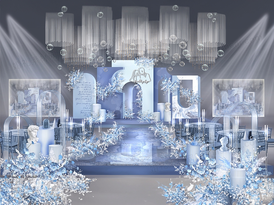 蓝紫色高端婚礼效果图设计PS源文件素材舞台展示区背景制作 - 婚礼素材网