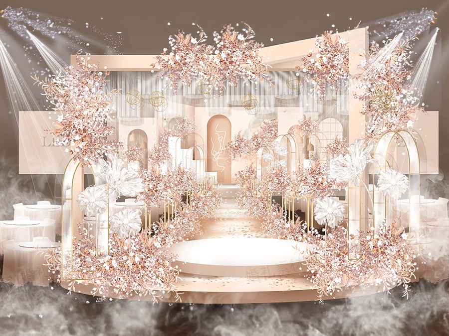 香槟色婚礼设计效果图LOGO背景素材小红书莫兰迪元素PS婚庆背景 - 婚礼素材网