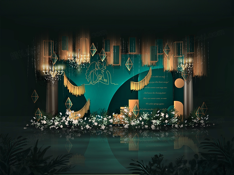 欧式绿色金色泰式婚礼设计婚庆展示区高端效果图背景素材psd - 婚礼素材网