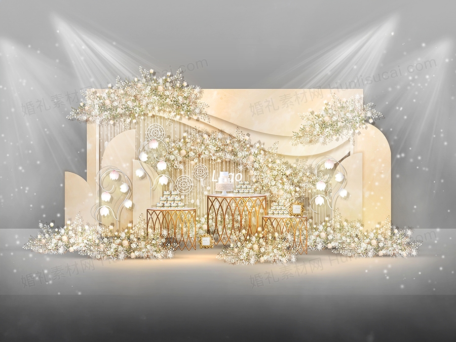 香槟色INS简约风格西式甜品展示区背景方案设计背景素材婚礼 - 婚礼素材网