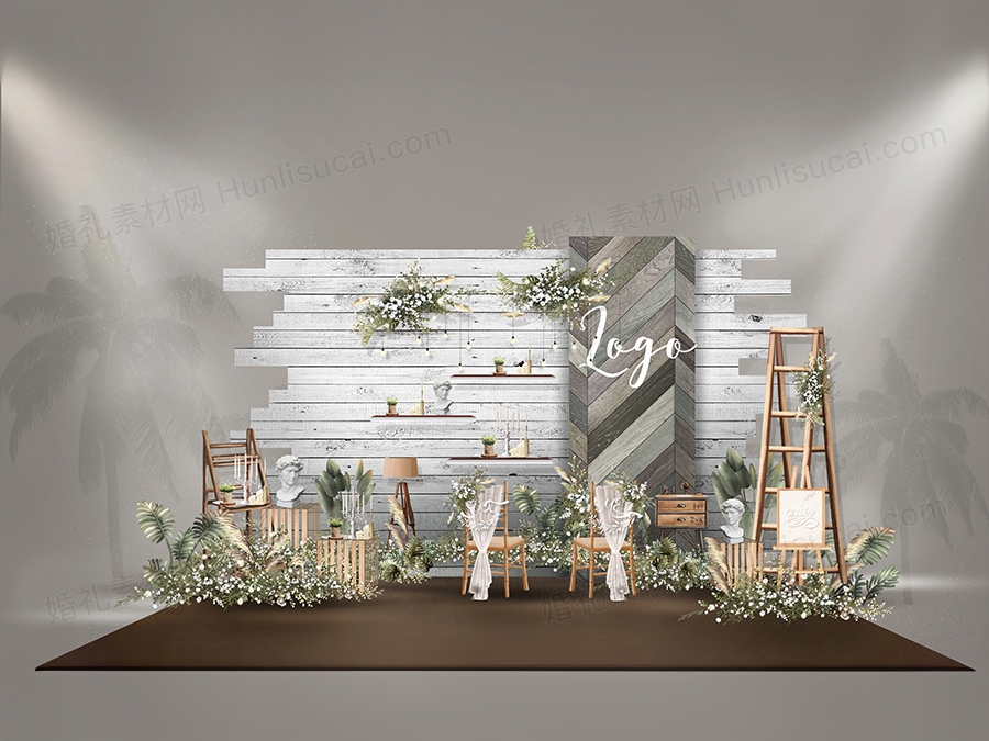 创意艺术灰色调白色木板拼接木纹背景婚礼展示区设计背景素材 - 婚礼素材网