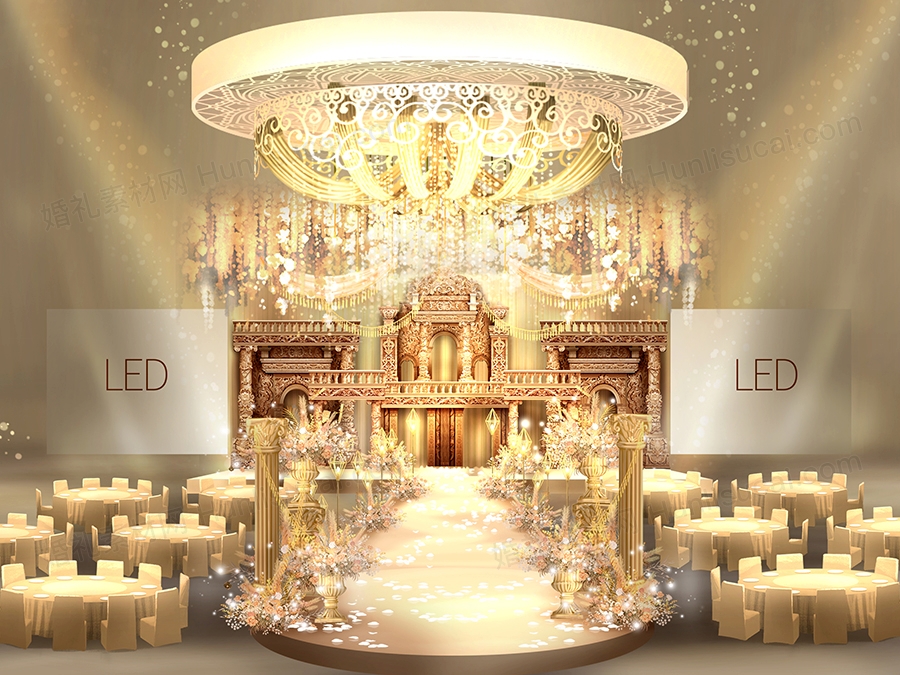 欧式宫廷风仿泡雕立体城堡拱门造型婚礼设计背景方案素材效果图 - 婚礼素材网