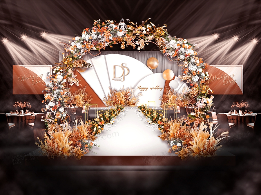 橘色白色撞色风泰式INS高端婚礼设计婚庆背景源文件PSD素材 - 婚礼素材网