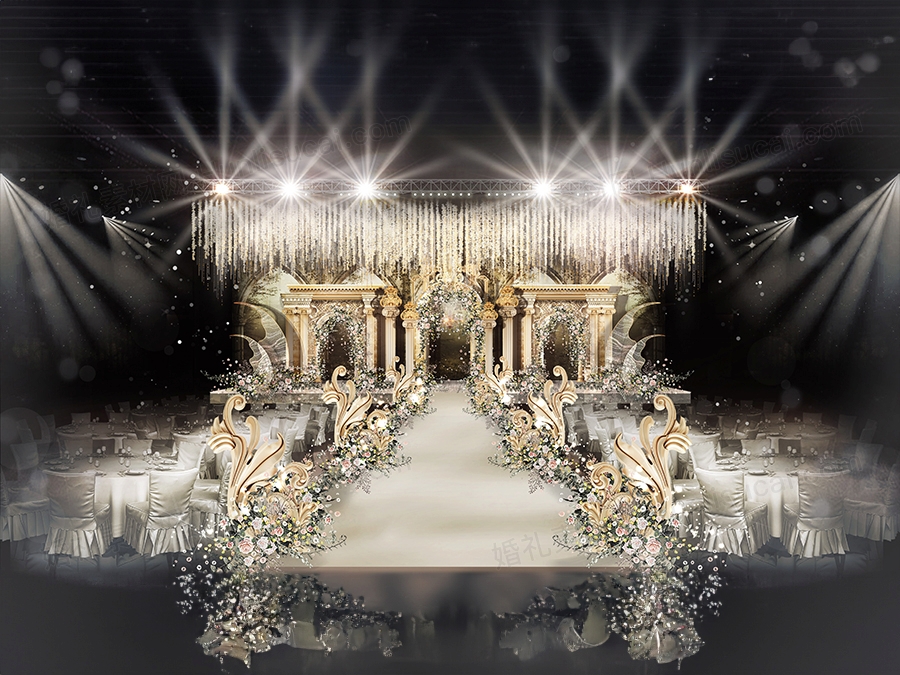 香槟色金色欧式宫廷风格奢华巴洛克婚礼设计效果图背景方案素材 - 婚礼素材网