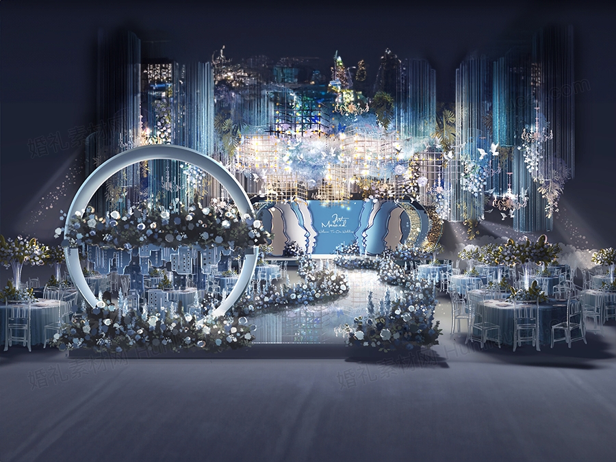 蓝色智慧主题城市创意婚礼商务活动庆典设计效果图背景素材psd - 婚礼素材网