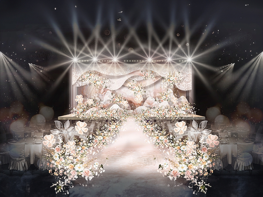 香槟粉色裸粉色高端西式婚礼设计婚庆效果图方案背景布置素材 - 婚礼素材网