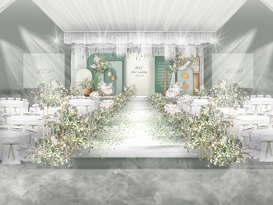 莫兰迪绿色系婚礼设计INS简约泰式高端婚礼设计方案素材效果图 - 婚礼素材网
