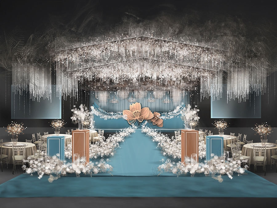 莫兰迪蓝色橘色撞色风高端简约欧式婚礼设计效果图背景素材psd - 婚礼素材网