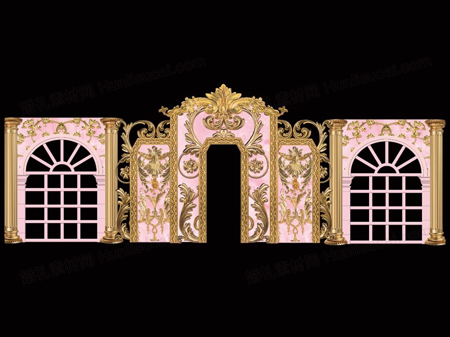 粉色金色高清婚礼欧式花纹立体雕刻平面喷绘KT板制作文件素材 - 婚礼素材网