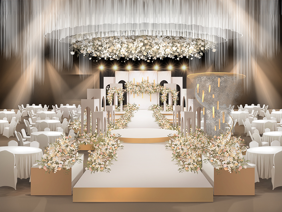 白色INS简约风格高端手绘效果图婚礼设计婚庆舞台展示区背景素材 - 婚礼素材网