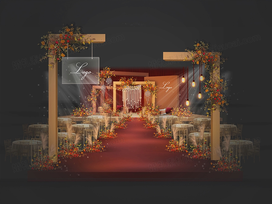 橘色秋色流行时尚INS简约风格高端婚礼设计婚庆效果图素材 - 婚礼素材网