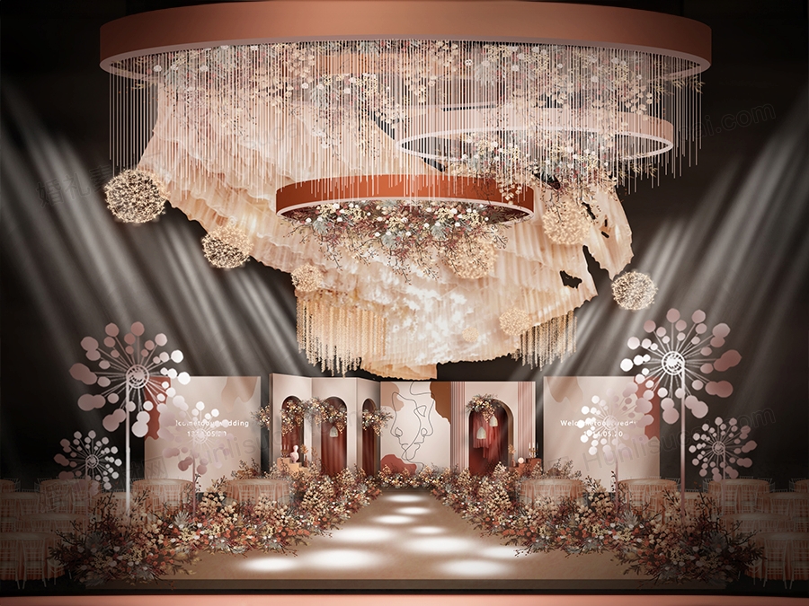 橘色秋色INS简约风格高端泰式婚礼设计婚庆手绘效果图背景素材 - 婚礼素材网