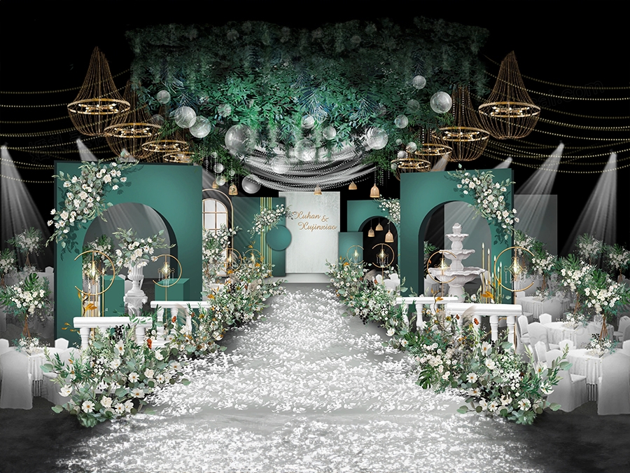 墨绿色欧式森系婚礼设计INS简约风格高端婚礼设计舞台背景素材 - 婚礼素材网