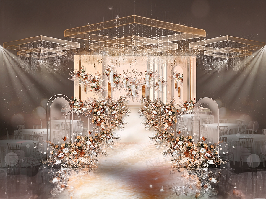 香槟色INS简约风格高端莫兰迪泰式婚礼设计婚庆背景方案素材 - 婚礼素材网