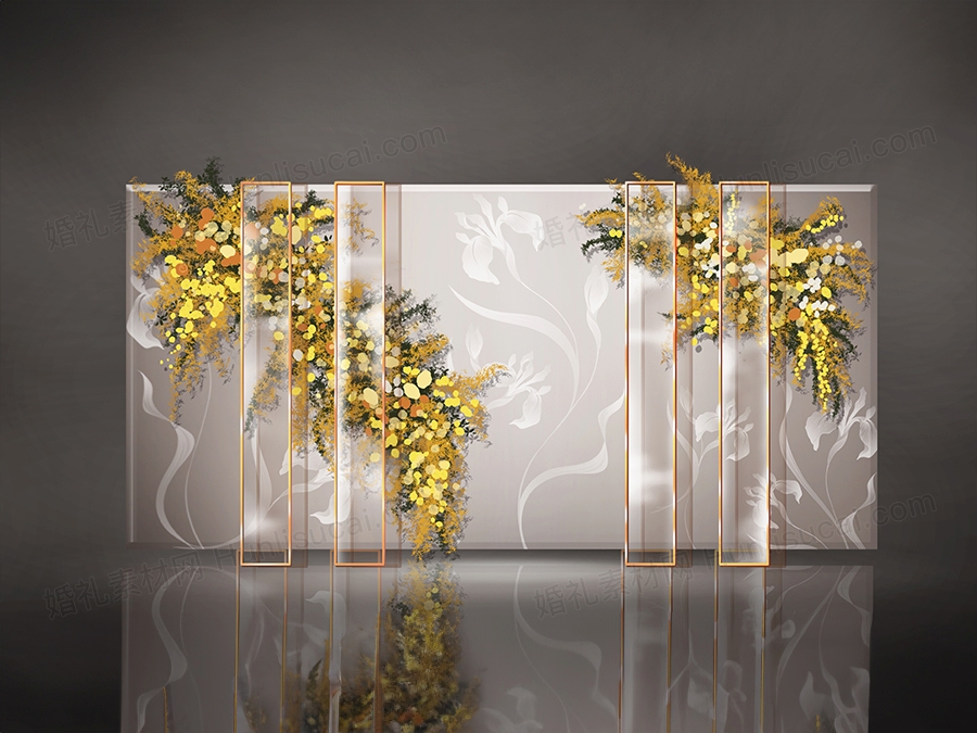 白色浅色简约手绘线条花朵背景泰式婚礼设计婚庆背景素材效果图 - 婚礼素材网