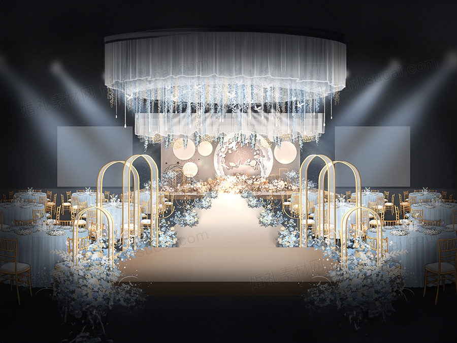 香槟色森系小清新创意婚礼设计婚庆舞台效果图背景素材psd - 婚礼素材网