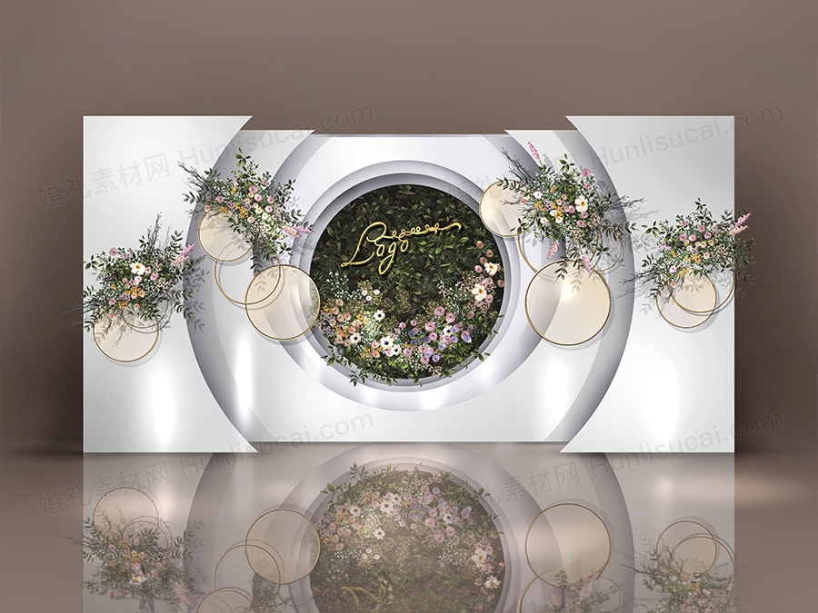 白色创意韩式高端植物背景墙婚礼设计婚庆效果图背景素材psd - 婚礼素材网